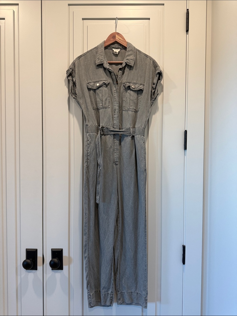 Nicole Miller Gray Utility Chambray Jumpsuit